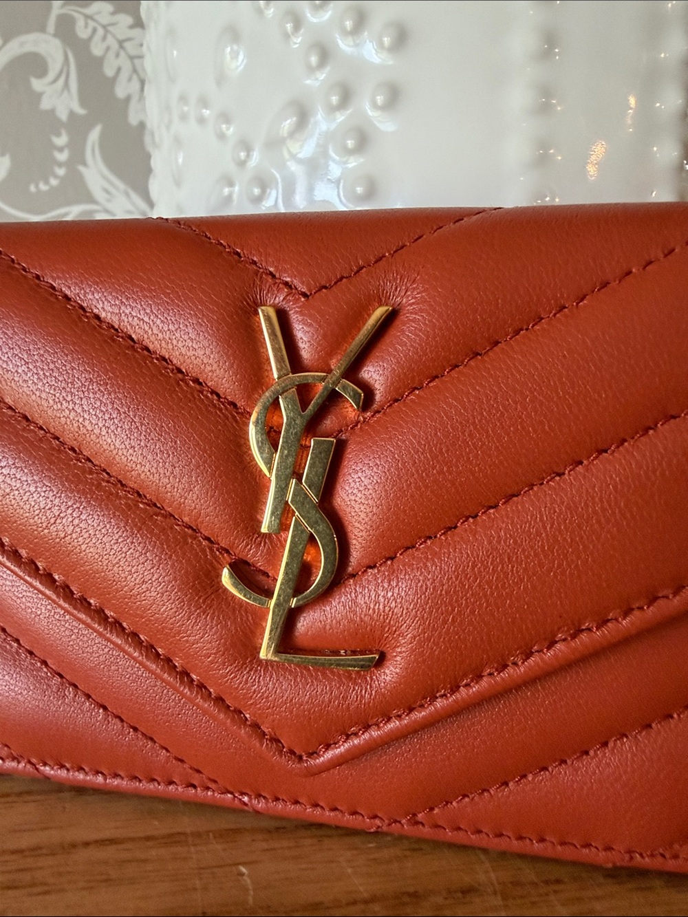 Saint Laurent Nappa Leather Flap Card Holder NWOT Burnt Orange Beautiful Neutral - Picture 3 of 14